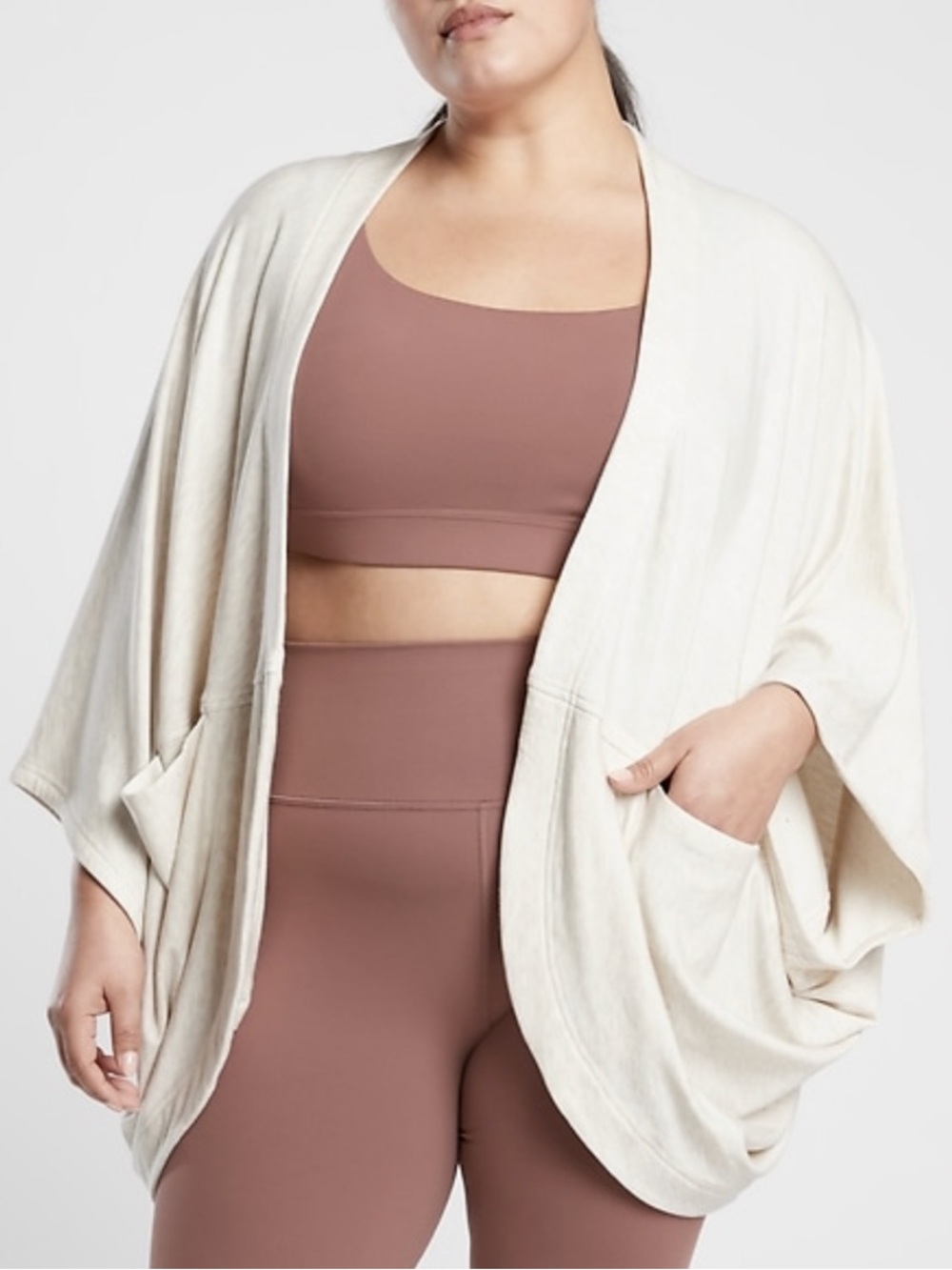 ATHLETA HEATHER OATMEAL NIRVANA COCOON WRAP CARDIGAN WITH POCKETS Size XL